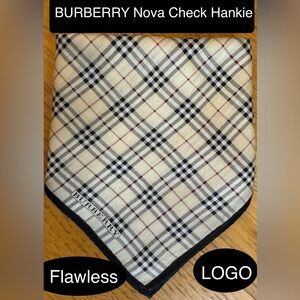 Burberry NOVA CHECK Cotton Handkerchief with Black Trim & LOGO🔥Flawless!